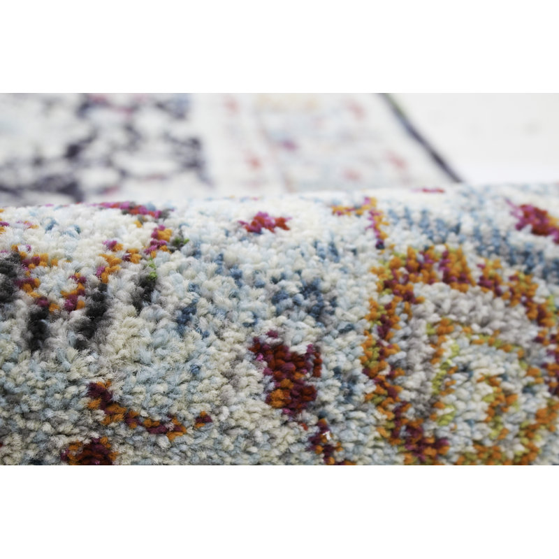 Charlton Home® Kalispell Performance Ivory/Black/Blue Rug & Reviews